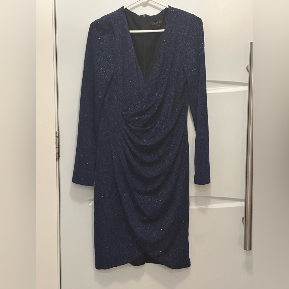 Navy blue Glitter Wrap Dress - Picture 12 of 14